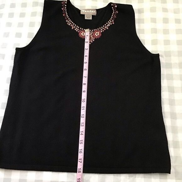 TANJAY black sleeveless top chic beaded details neckline bling medium petite - Picture 8 of 11